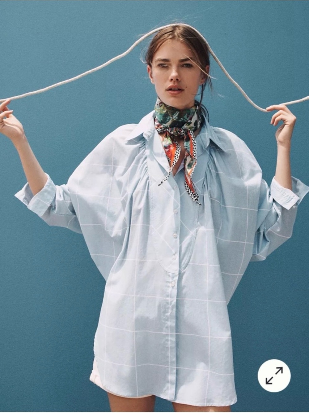 Anthropologie Maeve Blue Plaid Oversized Button Down Preppy‎ Victorian Office